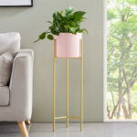 6-SOGA 2 Layer 60cm Gold Metal Plant Stand with Pink Flower Pot Holder Corner Shelving Rack Indoor Display