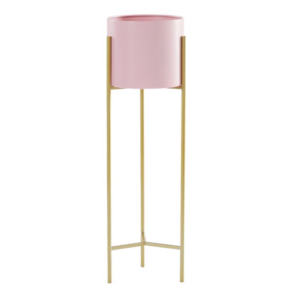 1-SOGA 2 Layer 60cm Gold Metal Plant Stand with Pink Flower Pot Holder Corner Shelving Rack Indoor Display