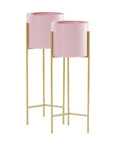 1-SOGA 2X 2 Layer 60cm Gold Metal Plant Stand with Pink Flower Pot Holder Corner Shelving Rack Indoor Display