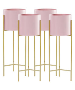 1-SOGA 4X 2 Layer 60cm Gold Metal Plant Stand with Pink Flower Pot Holder Corner Shelving Rack Indoor Display