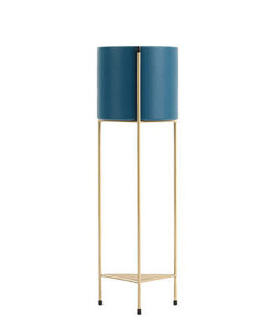 1-SOGA 2 Layer 65cm Gold Metal Plant Stand with Blue Flower Pot Holder Corner Shelving Rack Indoor Display