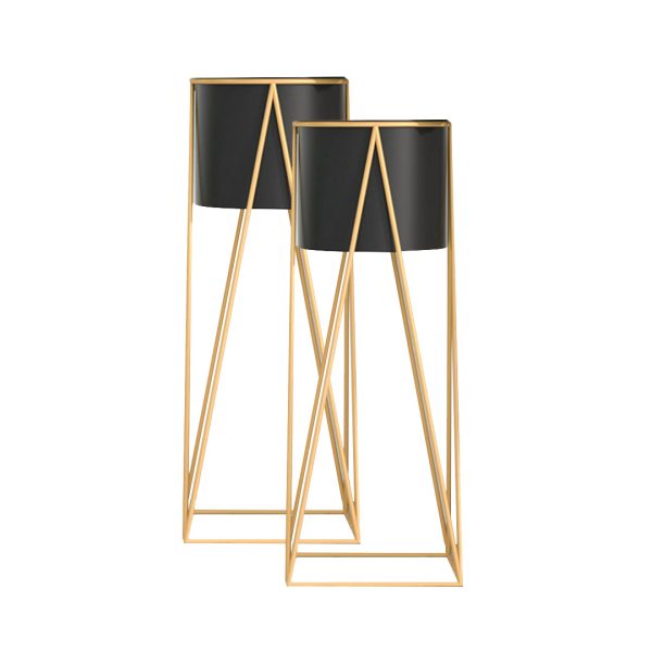 1-SOGA 2X 70cm Gold Metal Plant Stand with Black Flower Pot Holder Corner Shelving Rack Indoor Display