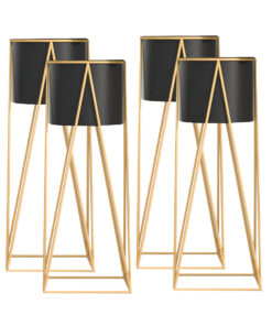 1-SOGA 4X 70cm Gold Metal Plant Stand with Black Flower Pot Holder Corner Shelving Rack Indoor Display