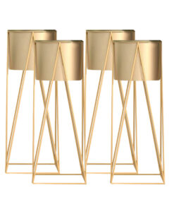 1-SOGA 4X 70cm Gold Metal Plant Stand with Gold Flower Pot Holder Corner Shelving Rack Indoor Display