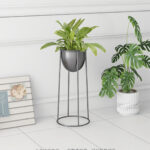 4-SOGA 70cm Round Wire Metal Flower Pot Stand with Black Flowerpot Holder Rack Display
