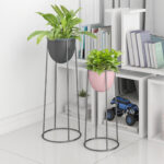 6-SOGA 70cm Round Wire Metal Flower Pot Stand with Black Flowerpot Holder Rack Display
