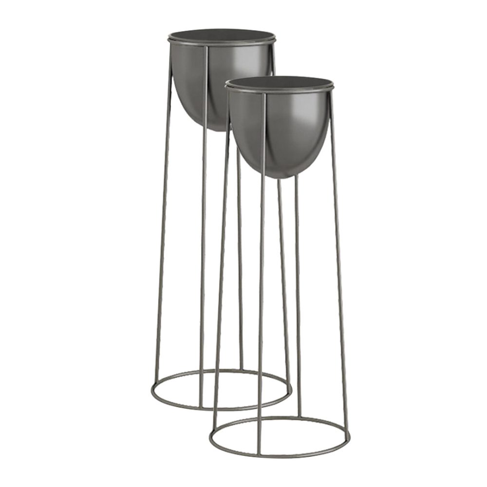 1-SOGA 2X 70cm Round Wire Metal Flower Pot Stand with Black Flowerpot Holder Rack Display