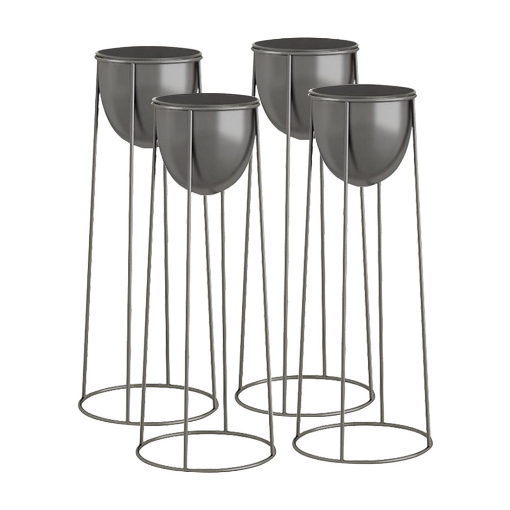 1-SOGA 4X 70cm Round Wire Metal Flower Pot Stand with Black Flowerpot Holder Rack Display