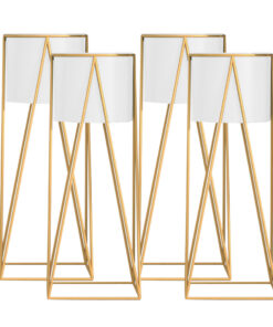 1-SOGA 4X 70cm Gold Metal Plant Stand with White Flower Pot Holder Corner Shelving Rack Indoor Display