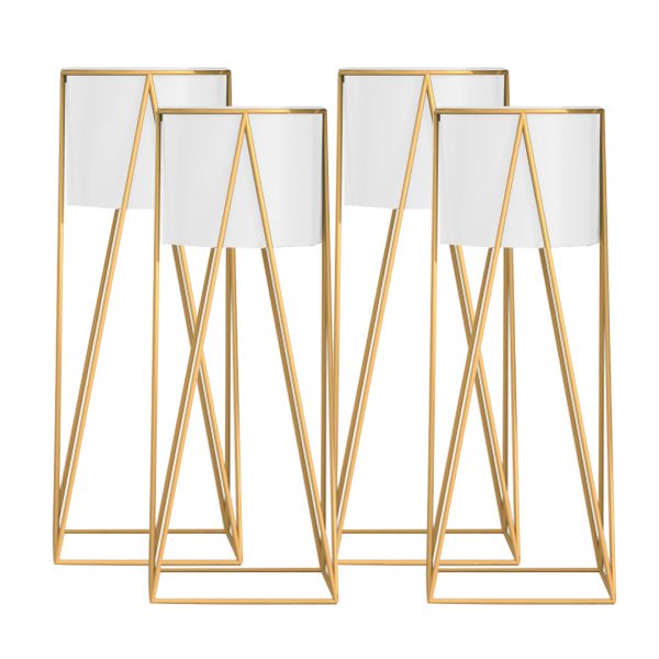 1-SOGA 4X 70cm Gold Metal Plant Stand with White Flower Pot Holder Corner Shelving Rack Indoor Display