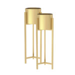 1-SOGA 2X 75cm Gold Metal Plant Stand with Flower Pot Holder Corner Shelving Rack Indoor Display