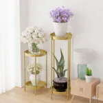 4-SOGA 2 Layer 80cm Gold Metal Plant Stand Flower Pot Holder Corner Shelving Rack Indoor Display
