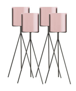 1-SOGA 4X 80cm Tripod Flower Pot Plant Stand with Pink Flowerpot Holder Rack Indoor Display