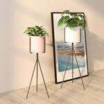 8-SOGA 80cm Tripod Flower Pot Plant Stand with White Flowerpot Holder Rack Indoor Display