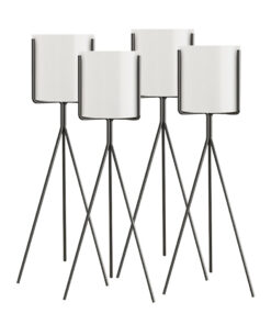 1-SOGA 4X 80cm Tripod Flower Pot Plant Stand with White Flowerpot Holder Rack Indoor Display