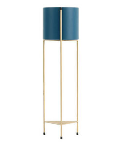 1-SOGA 2 Layer 81cm Gold Metal Plant Stand with Blue Flower Pot Holder Corner Shelving Rack Indoor Display