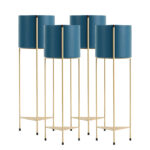 1-SOGA 4X 2 Layer 81cm Gold Metal Plant Stand with Blue Flower Pot Holder Corner Shelving Rack Indoor Display