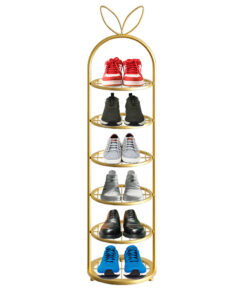 1-SOGA 6 Tier Bunny Ears Shape Gold Plated Metal Shoe Organizer Space Saving Portable Footwear Storage Shelf