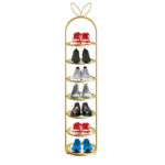 1-SOGA 7 Tier Bunny Ears Shape Gold Plated Metal Shoe Organizer Space Saving Portable Footwear Storage Shelf