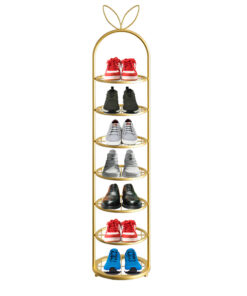 1-SOGA 7 Tier Bunny Ears Shape Gold Plated Metal Shoe Organizer Space Saving Portable Footwear Storage Shelf