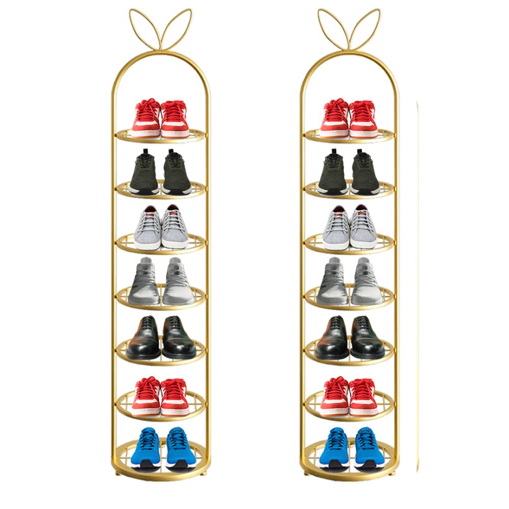 1-SOGA 2X 7 Tier Bunny Ears Shape  Gold Plated Metal Shoe Organizer Space Saving Portable Footwear Storage Shelf
