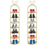1-SOGA 2X 7 Tier Bunny Ears Shape  Gold Plated Metal Shoe Organizer Space Saving Portable Footwear Storage Shelf