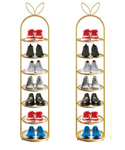 1-SOGA 2X 7 Tier Bunny Ears Shape  Gold Plated Metal Shoe Organizer Space Saving Portable Footwear Storage Shelf