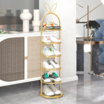 2-SOGA 2X 6 Tier Bunny Ears Shape Gold Plated Metal Shoe Organizer Space Saving Portable Footwear Storage Shelf