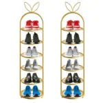 1-SOGA 2X 6 Tier Bunny Ears Shape Gold Plated Metal Shoe Organizer Space Saving Portable Footwear Storage Shelf