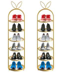 1-SOGA 2X 6 Tier Bunny Ears Shape Gold Plated Metal Shoe Organizer Space Saving Portable Footwear Storage Shelf