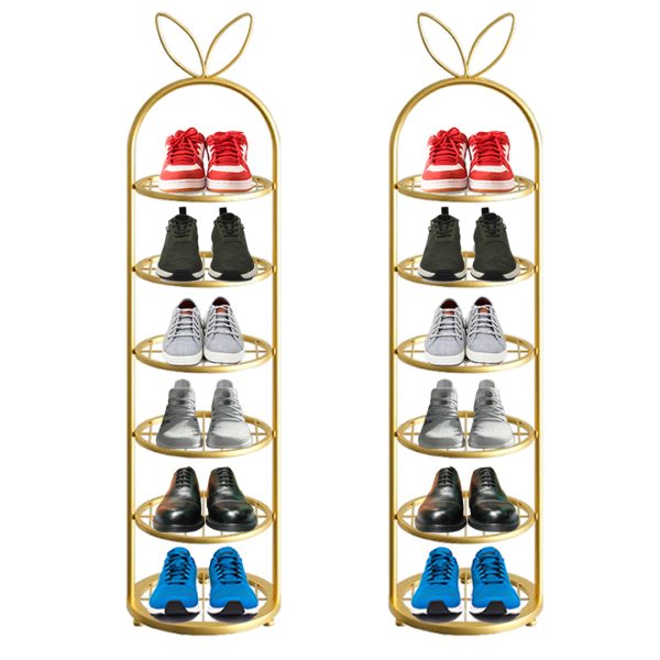 1-SOGA 2X 6 Tier Bunny Ears Shape Gold Plated Metal Shoe Organizer Space Saving Portable Footwear Storage Shelf