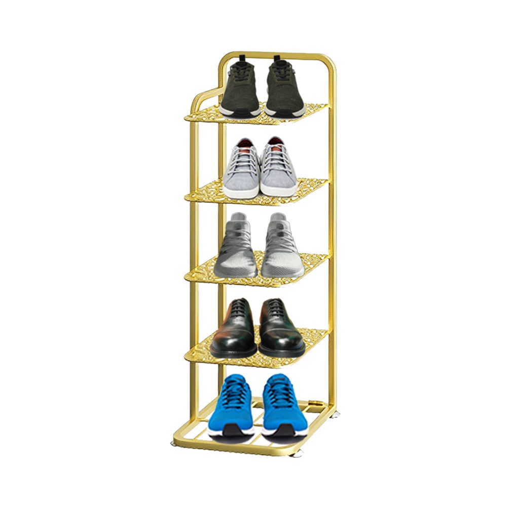 1-SOGA 5 Tier Gold Plated Metal Shoe Organizer Space Saving Portable Footwear Storage Shelf