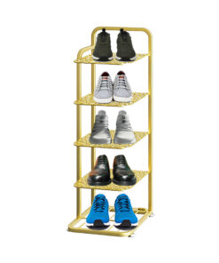 1-SOGA 5 Tier Gold Plated Metal Shoe Organizer Space Saving Portable Footwear Storage Shelf