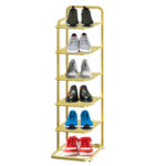 1-SOGA 6 Tier Gold Plated Metal Shoe Organizer Space Saving Portable Footwear Storage Shelf