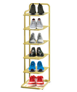 1-SOGA 6 Tier Gold Plated Metal Shoe Organizer Space Saving Portable Footwear Storage Shelf
