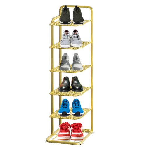 1-SOGA 6 Tier Gold Plated Metal Shoe Organizer Space Saving Portable Footwear Storage Shelf