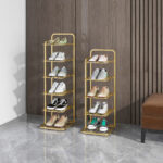 2-SOGA 2X 6 Tier Gold Plated Metal Shoe Organizer Space Saving Portable Footwear Storage ShelfSOGA 6 Tier Gold Metal Shoe Organizer