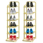 1-SOGA 2X 6 Tier Gold Plated Metal Shoe Organizer Space Saving Portable Footwear Storage ShelfSOGA 6 Tier Gold Metal Shoe Organizer