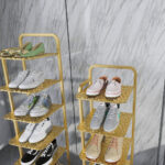 3-SOGA 2X 6 Tier Gold Plated Metal Shoe Organizer Space Saving Portable Footwear Storage ShelfSOGA 6 Tier Gold Metal Shoe Organizer
