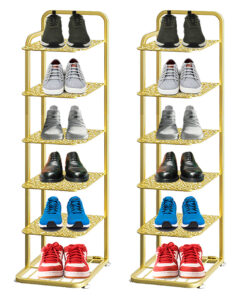 1-SOGA 2X 6 Tier Gold Plated Metal Shoe Organizer Space Saving Portable Footwear Storage ShelfSOGA 6 Tier Gold Metal Shoe Organizer