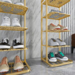 5-SOGA 2X 6 Tier Gold Plated Metal Shoe Organizer Space Saving Portable Footwear Storage ShelfSOGA 6 Tier Gold Metal Shoe Organizer