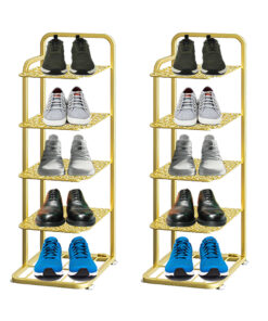 1-SOGA 2X 5 Tier Gold Plated Metal Shoe Organizer Space Saving Portable Footwear Storage Shelf