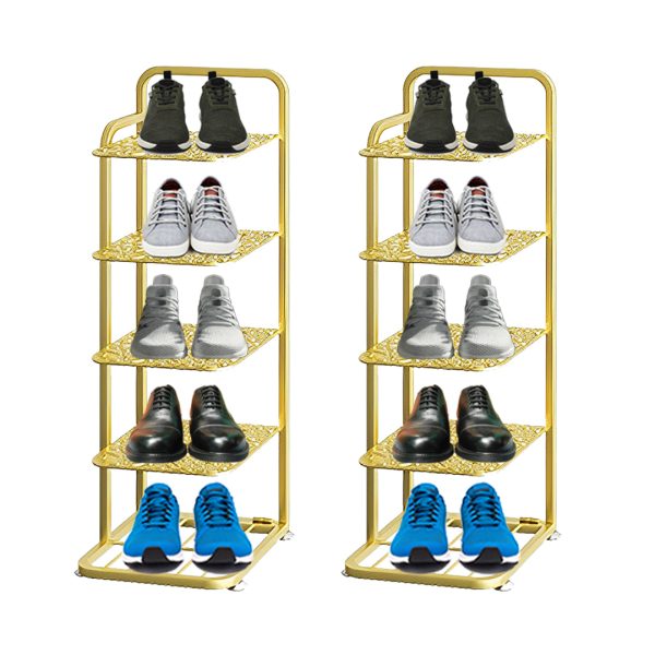 1-SOGA 2X 5 Tier Gold Plated Metal Shoe Organizer Space Saving Portable Footwear Storage Shelf