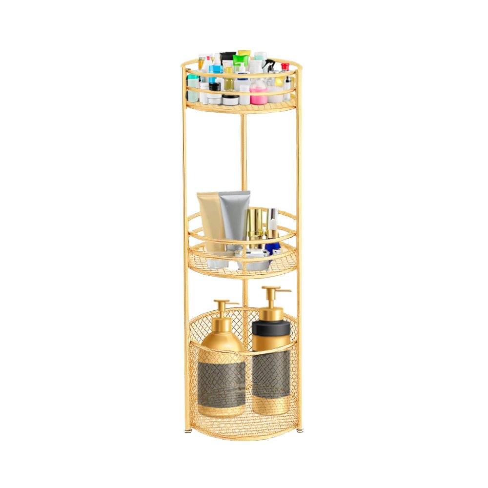 1-SOGA 3 Tier Bathroom Freestanding Storage Shelf Multifunctional Display Rack Organiser with Basket