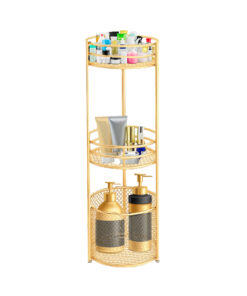 1-SOGA 3 Tier Bathroom Freestanding Storage Shelf Multifunctional Display Rack Organiser with Basket