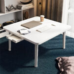 2-SOGA 2X White Portable Floor Table Small Square Space-Saving Mini Desk Home Decor