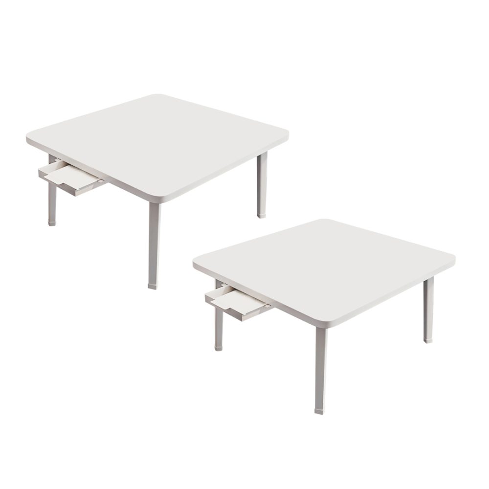 1-SOGA 2X White Portable Floor Table Small Square Space-Saving Mini Desk Home Decor