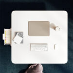 3-SOGA 2X White Portable Floor Table Small Square Space-Saving Mini Desk Home Decor