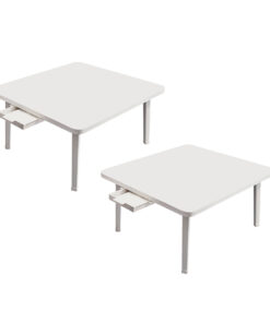 1-SOGA 2X White Portable Floor Table Small Square Space-Saving Mini Desk Home Decor