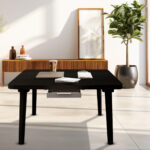 5-SOGA 2X  Black Portable Floor Table Small Square Space-Saving Mini Desk Home Decor